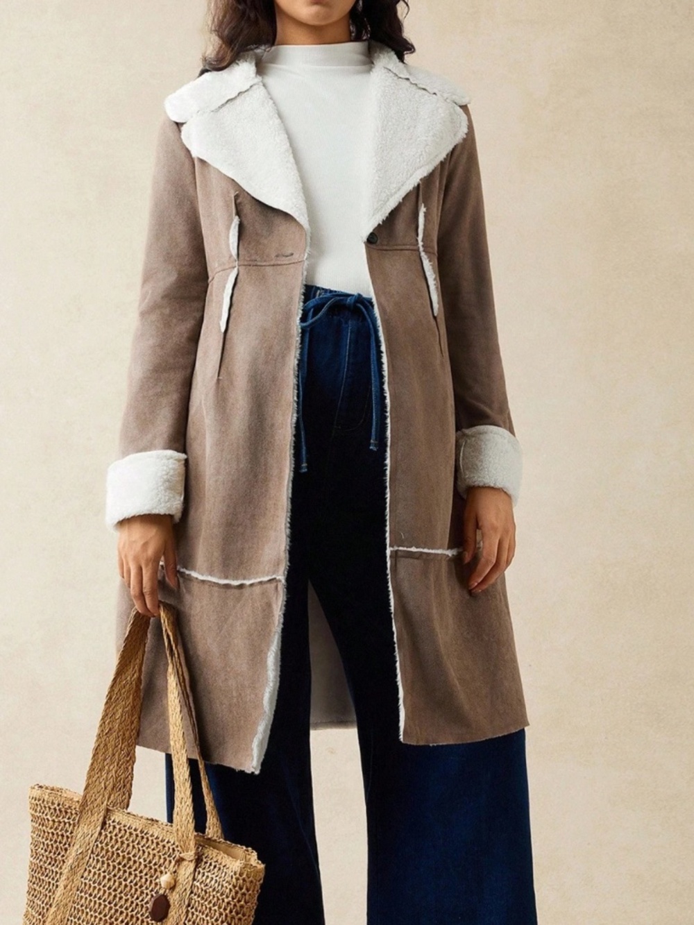 Maternity Wide collar Teddy Lined Button closure Jacket Coat